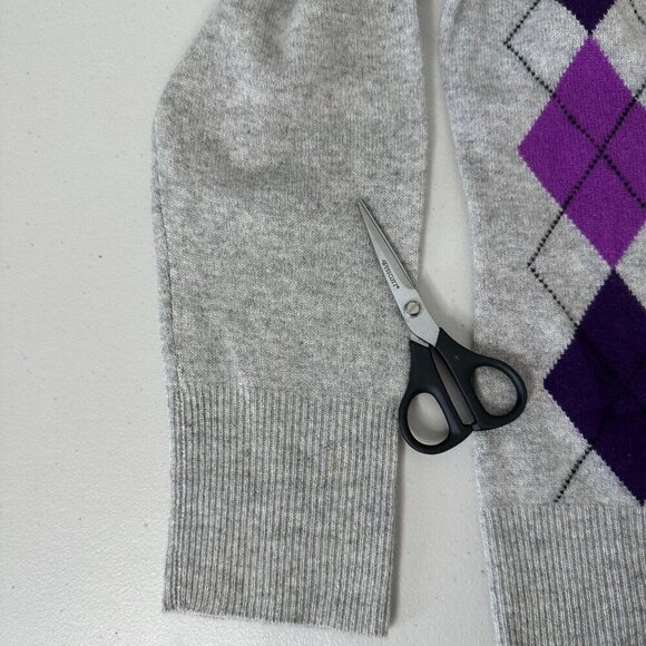 Apt 9 Cashmere Sweater Size XL Argyle Gray Purple V-Neck - Picture 9 of 10